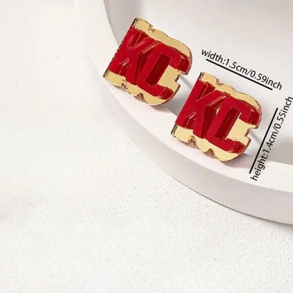 Kansas City Chiefs ‘KC’ Earrings Studs NWT - Picture 4 of 5